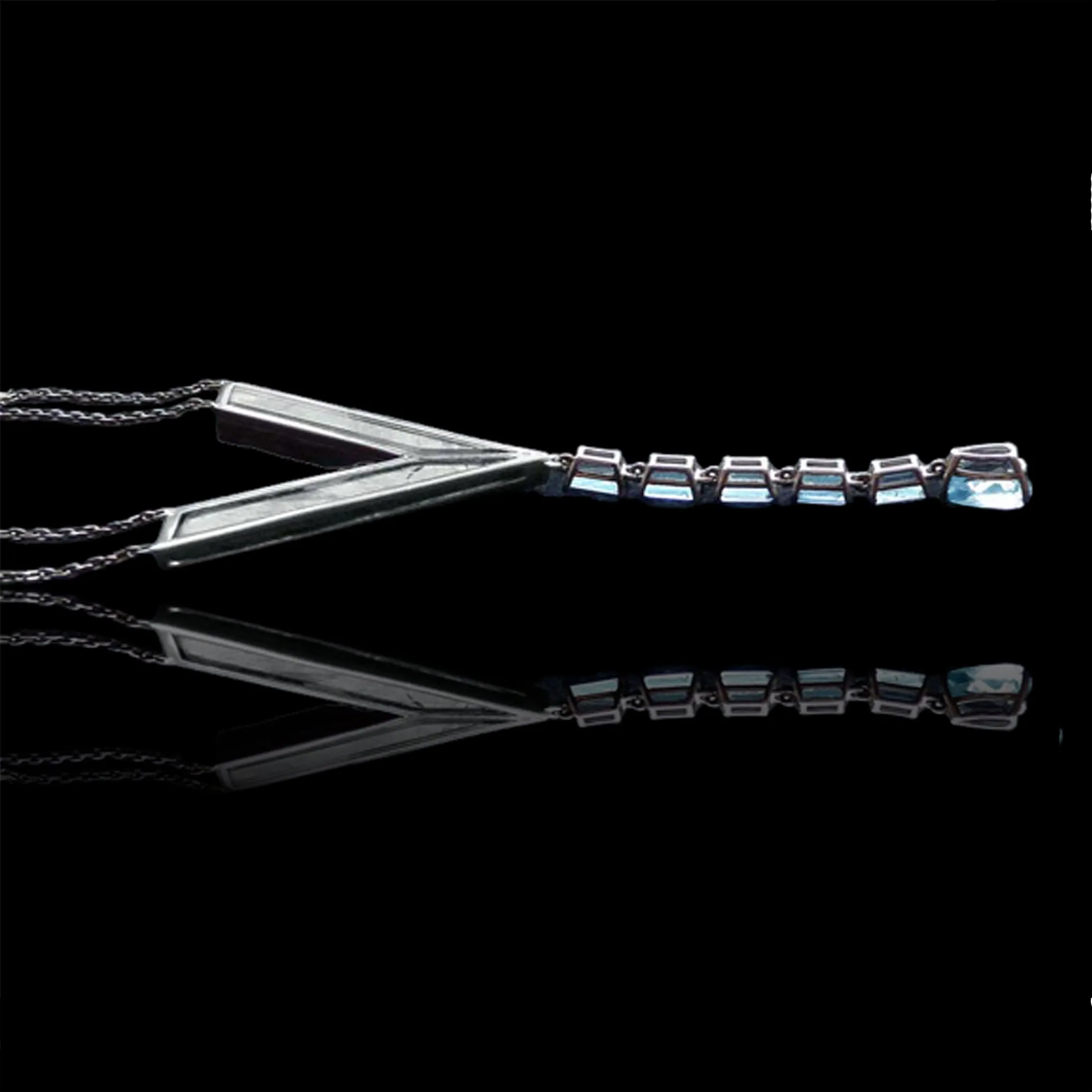 Cascade Waterfall Series Necklace - Seymchan Meteorite, Aquamarine