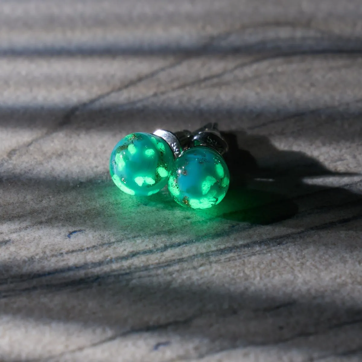 Cerulean | .925 Sterling Silver | Mini Firefly Glass Stud Earrings