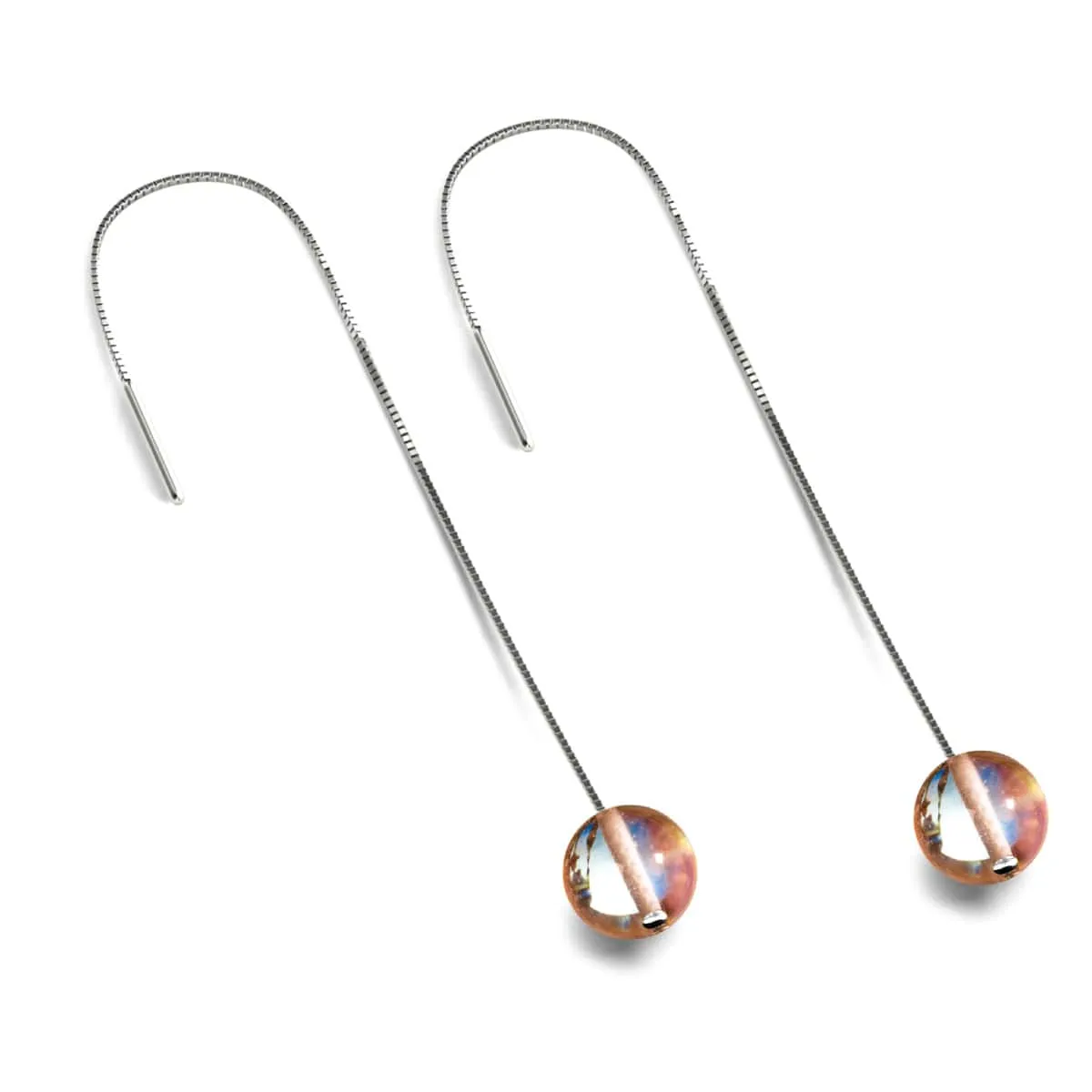 Champagne Supernova | .925 Sterling Silver | Galaxy Glass Chain Drop Threader Earrings