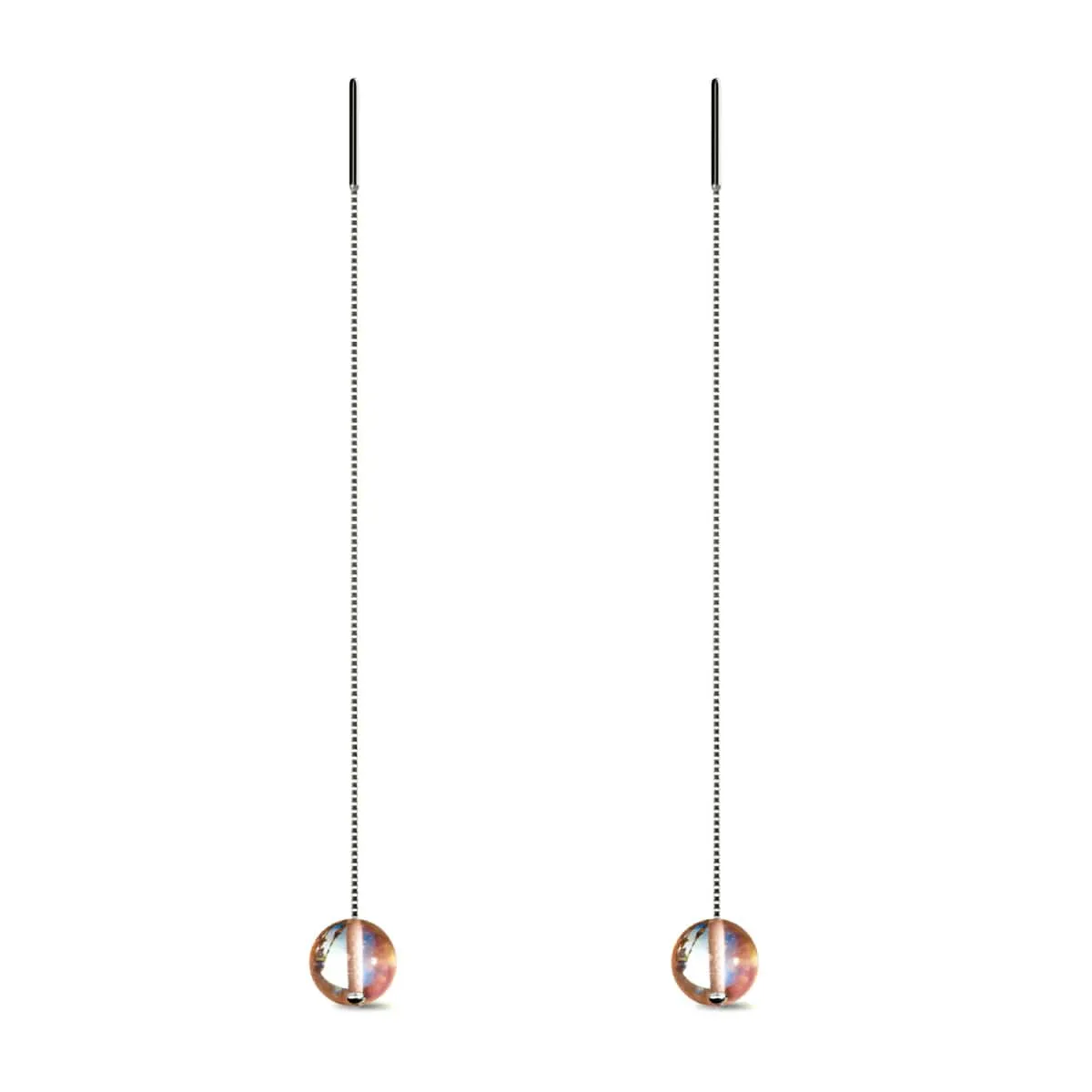 Champagne Supernova | .925 Sterling Silver | Galaxy Glass Chain Drop Threader Earrings