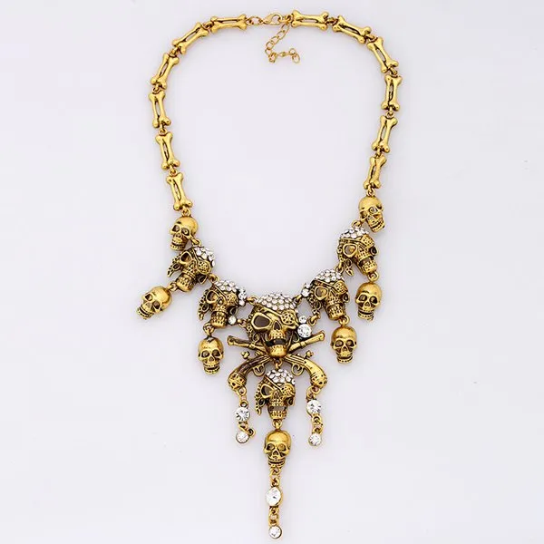 Cheap Vintage Rhinestone Skull Bone Necklace