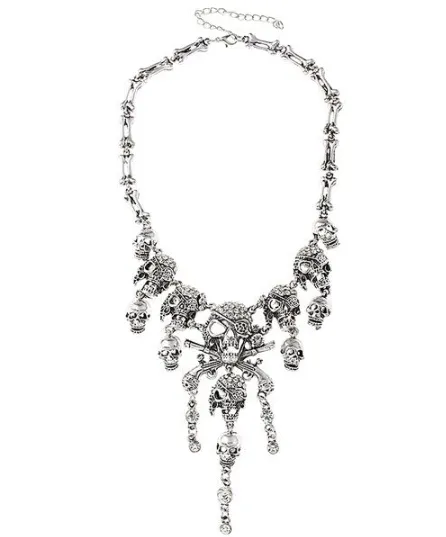 Cheap Vintage Rhinestone Skull Bone Necklace