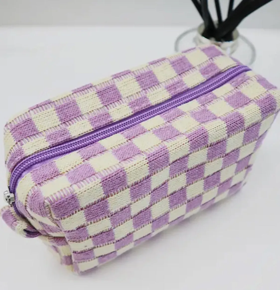 Checkered Cosmetic Bag | Purple