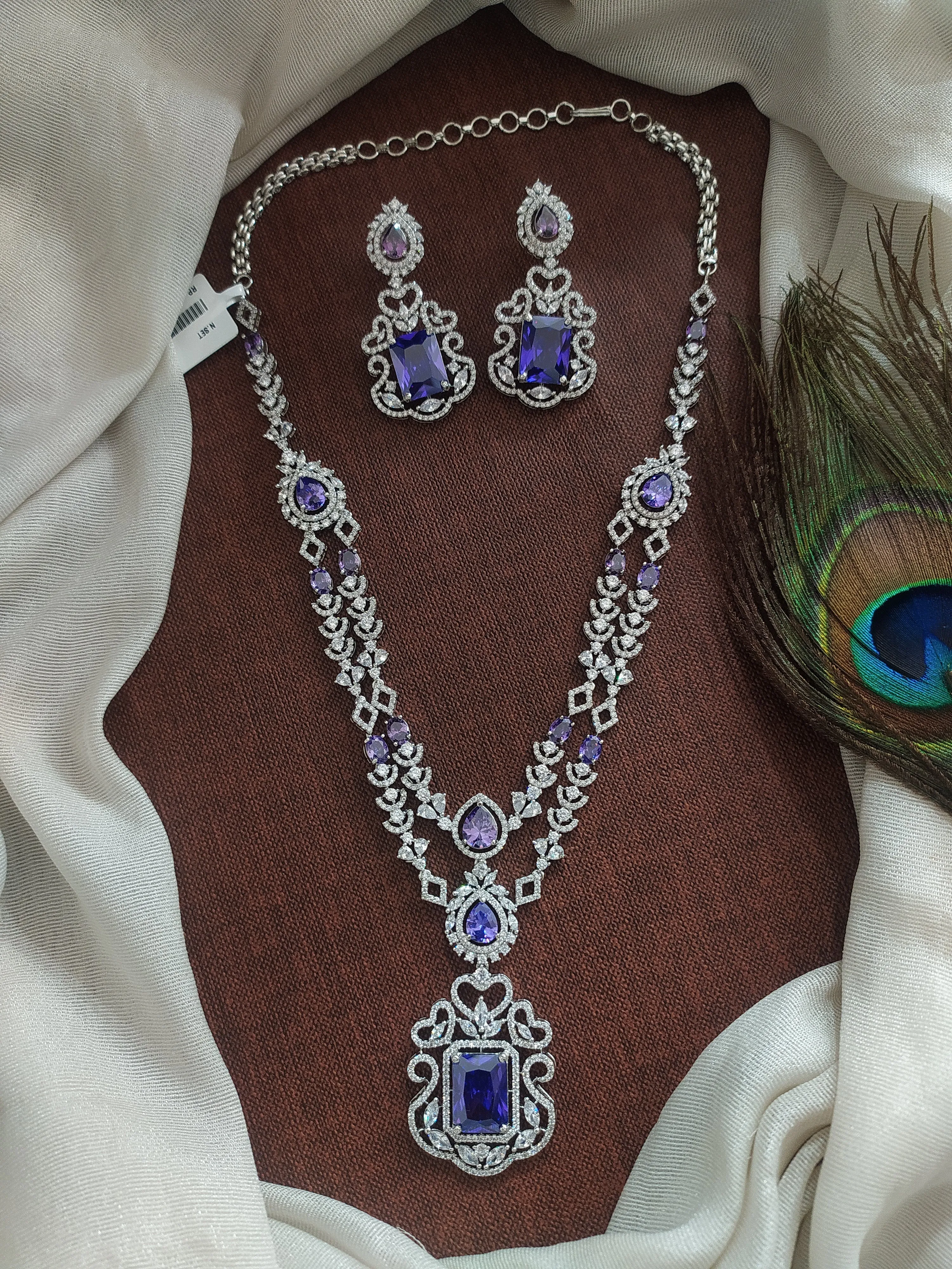 Chic Rhodium Double-Layered Zircon Necklace Set