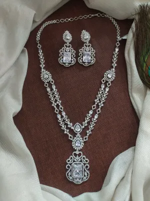 Chic Rhodium Double-Layered Zircon Necklace Set