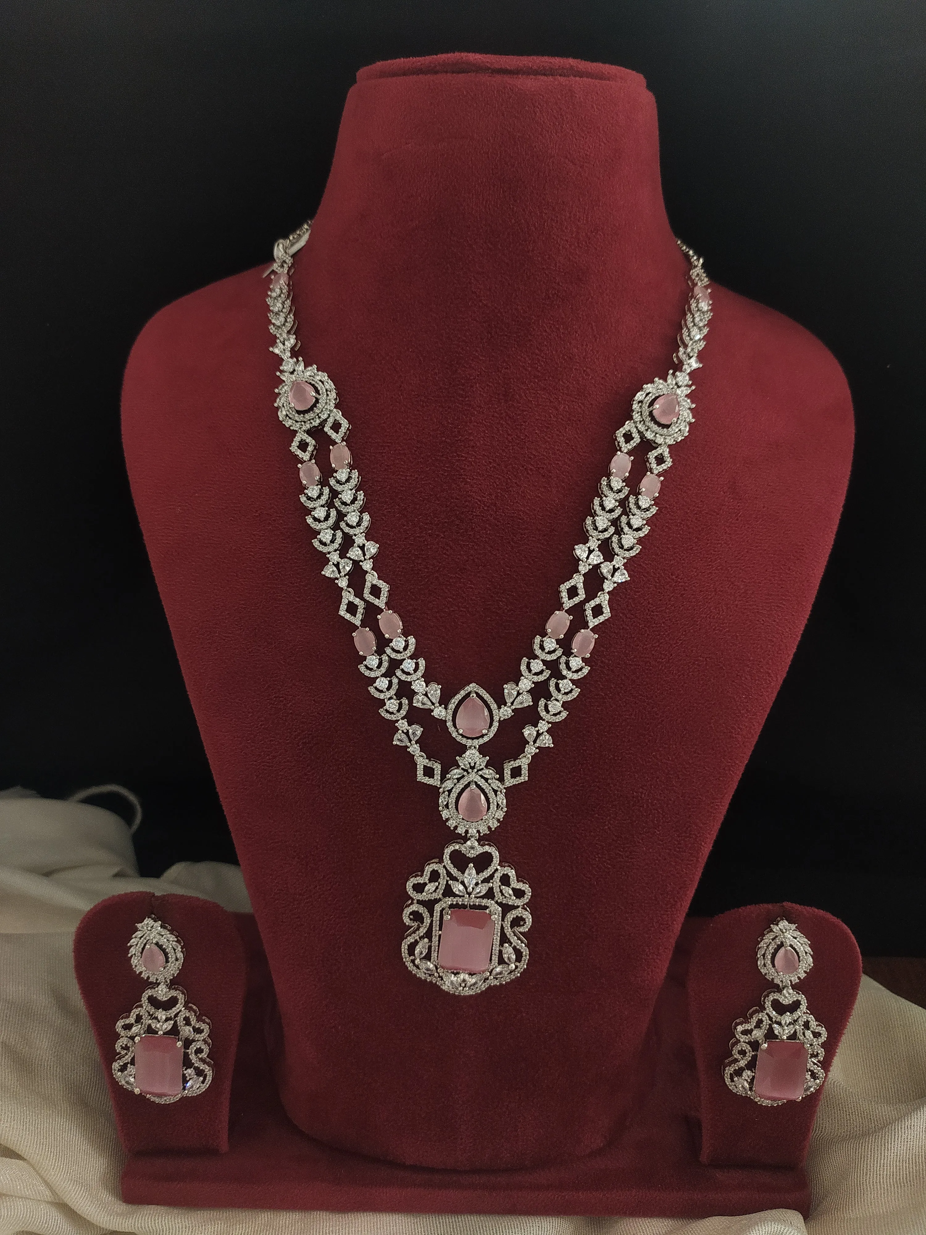 Chic Rhodium Double-Layered Zircon Necklace Set