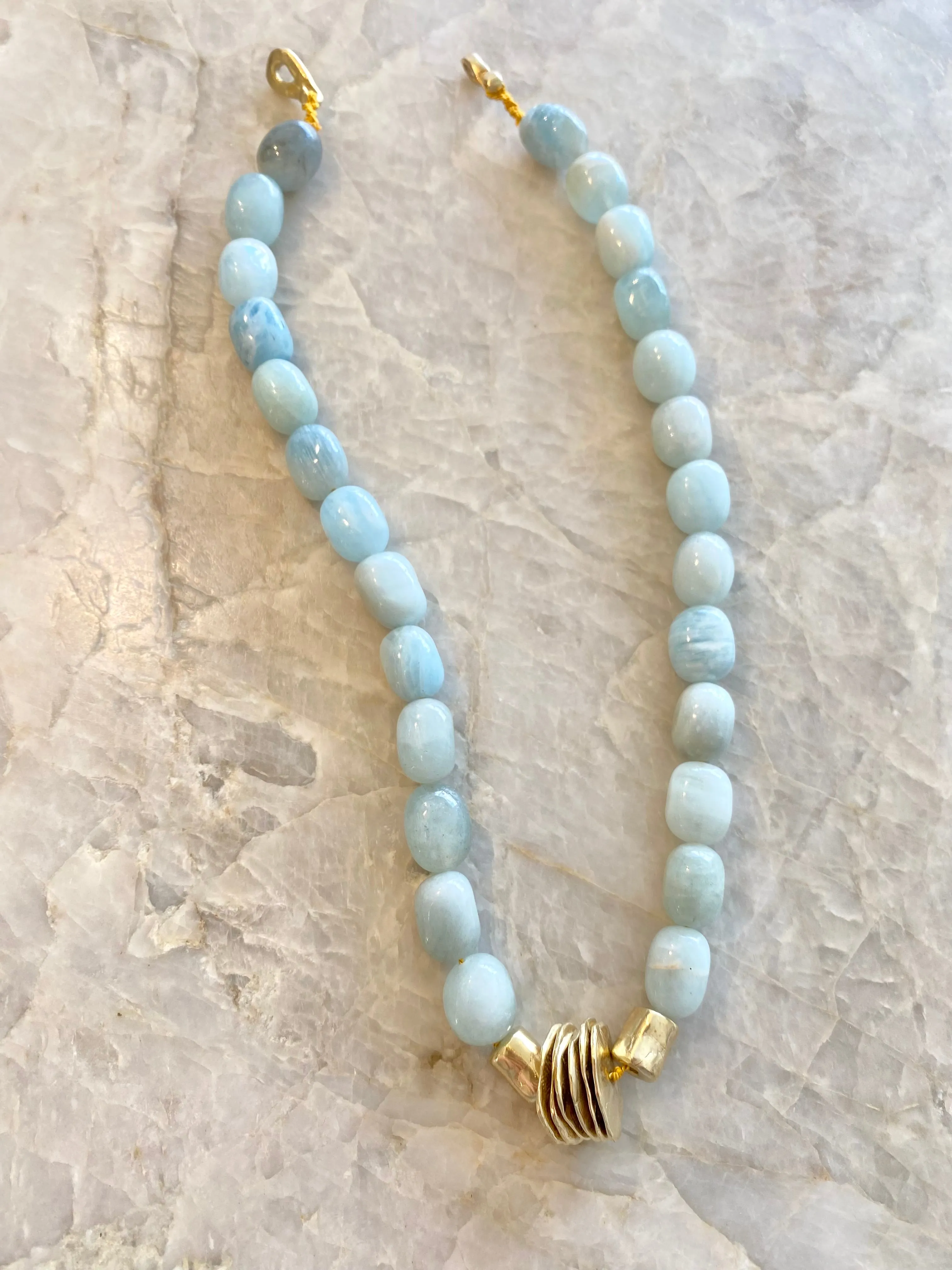 Collana, Aquamarine Natural   Yellow Brass