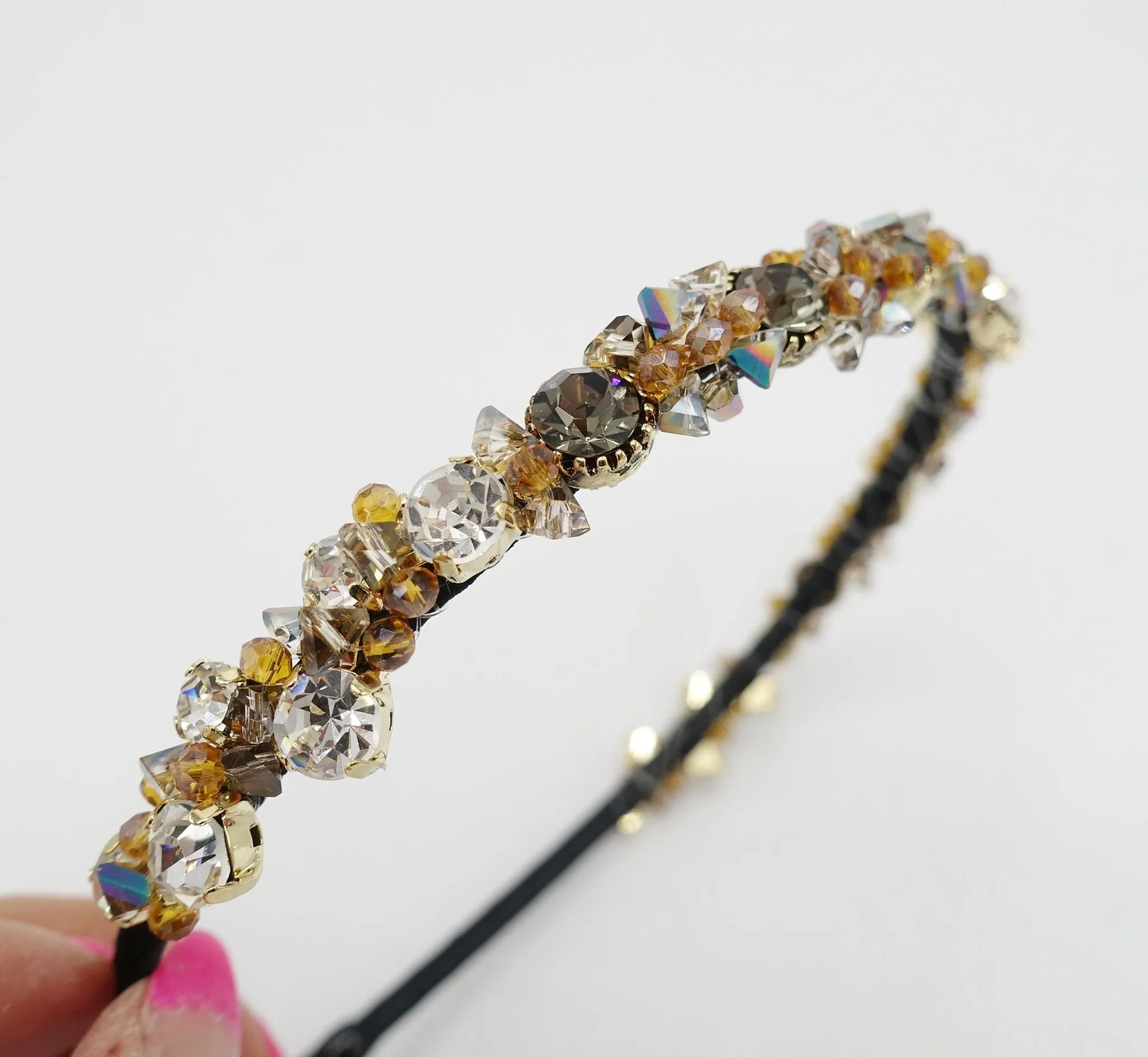 color crystal rhinestone embellished thin headband bling hairband for women