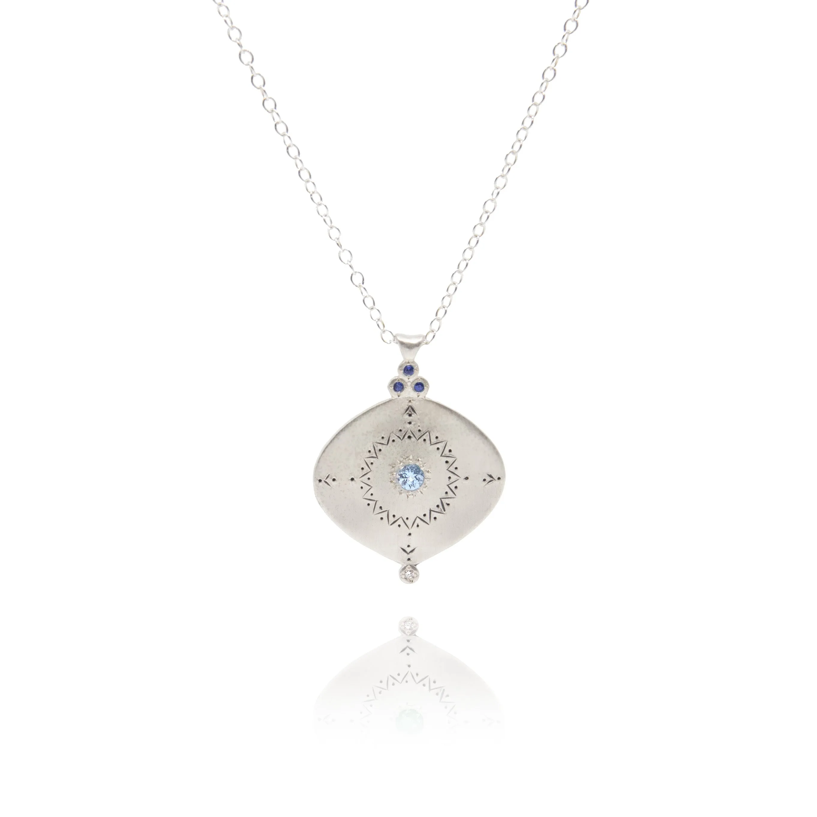 Compass Pendant Necklace in Aquamarine