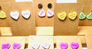 Conversation Heart Earrings/ Clay Earrings, Valentines Earrings/ Heart Earrings