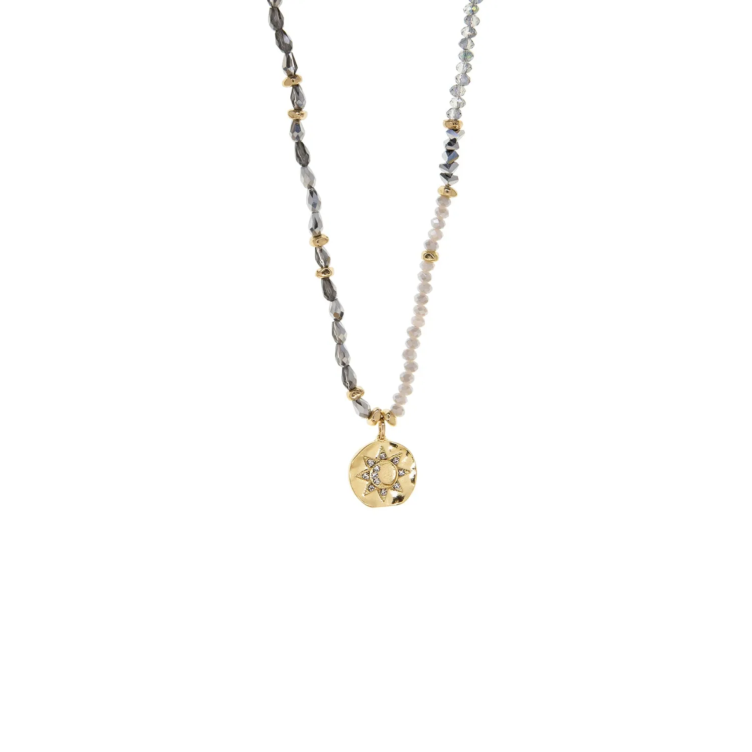 crystal beaded sun charm necklace