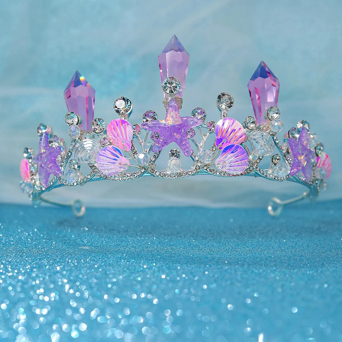 Crystal Rhinestone Sea Shell Tiara Crowns  Handmade Tassel Pearls Princess Party Hair Accessory