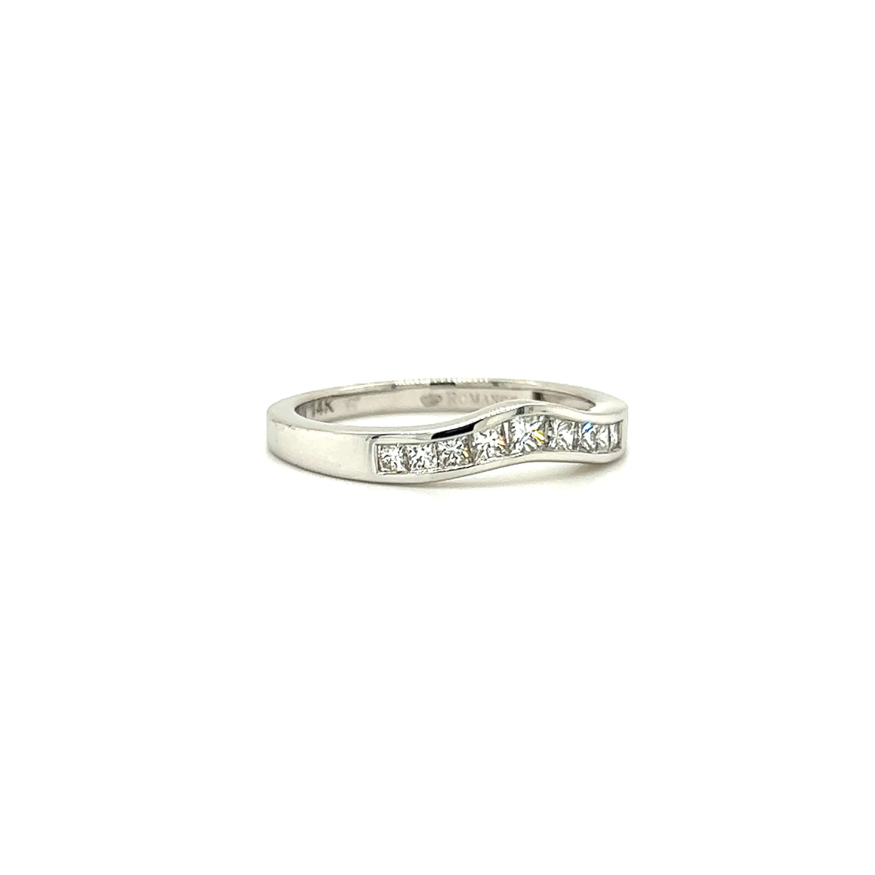 Curved Diamond Ring with Nine Accent Diamonds in 14K White Gold