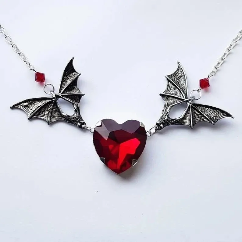 Cute Kawaii Red/Black Heart Bat Choker Necklace