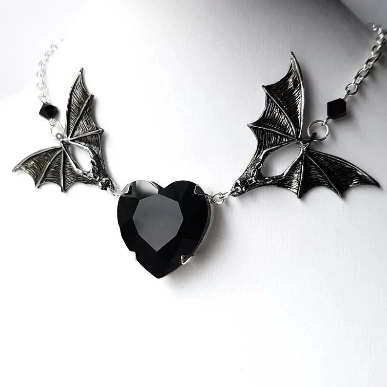 Cute Kawaii Red/Black Heart Bat Choker Necklace