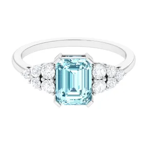 Designer Aquamarine Solitaire Engagement Ring with Diamond