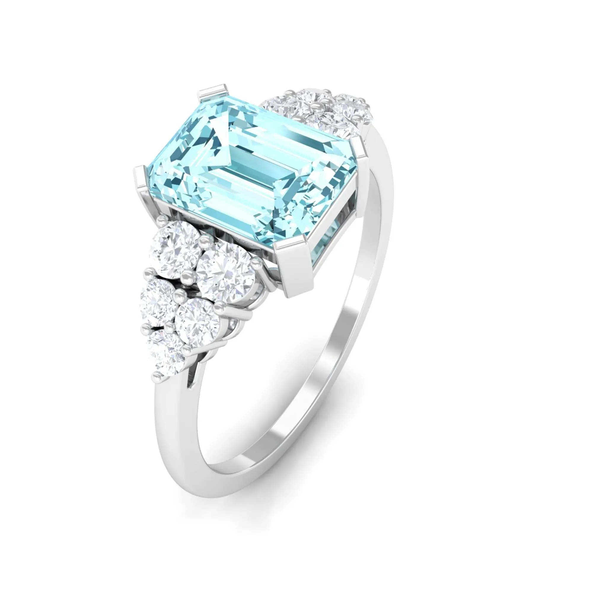 Designer Aquamarine Solitaire Engagement Ring with Diamond