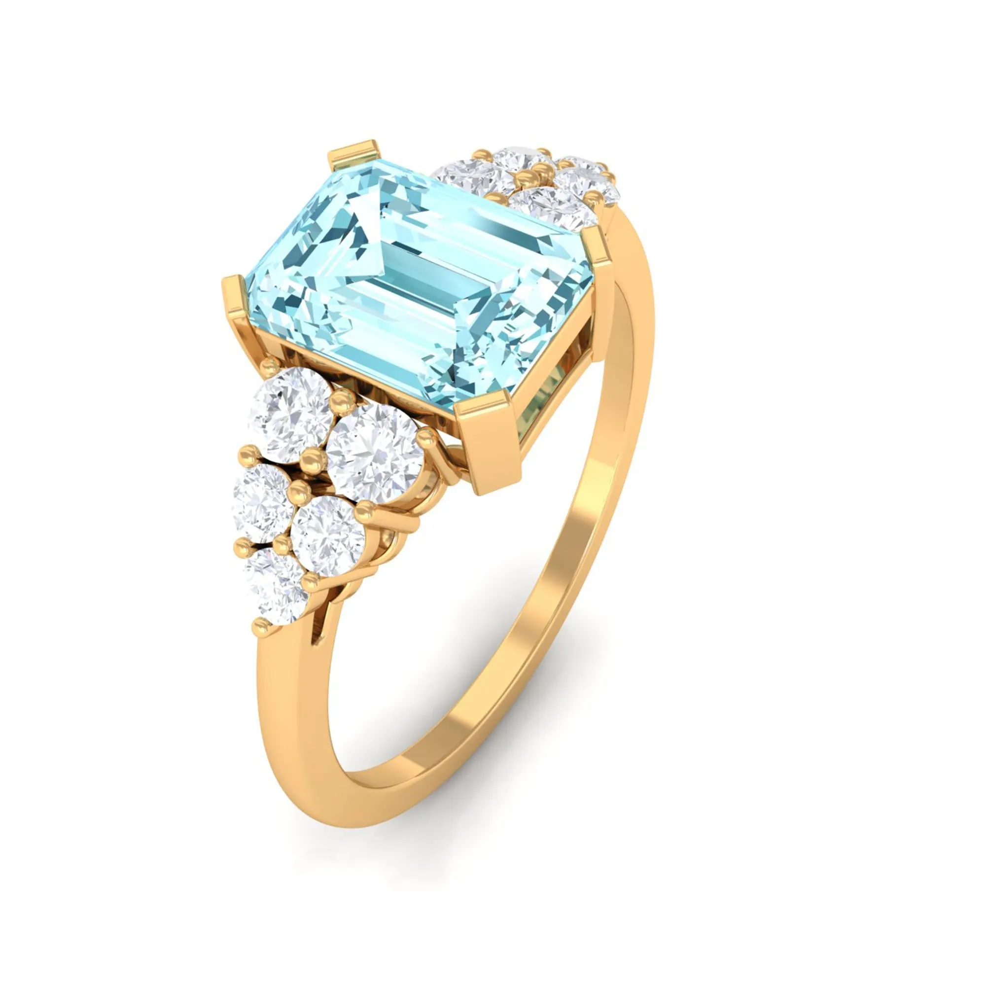 Designer Aquamarine Solitaire Engagement Ring with Diamond