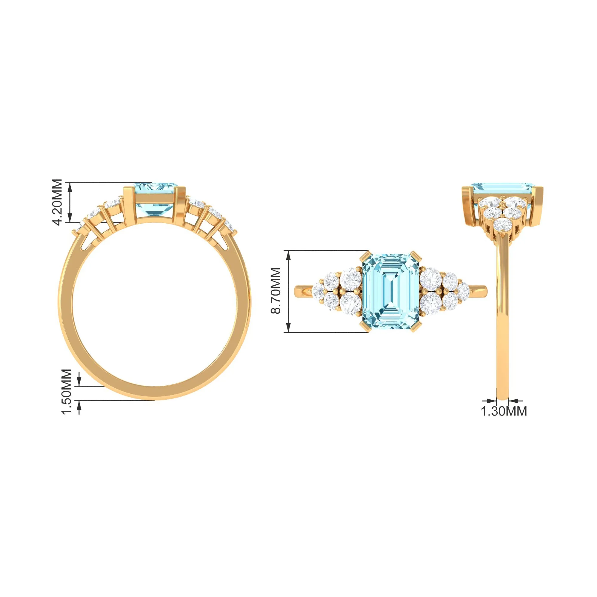 Designer Aquamarine Solitaire Engagement Ring with Diamond