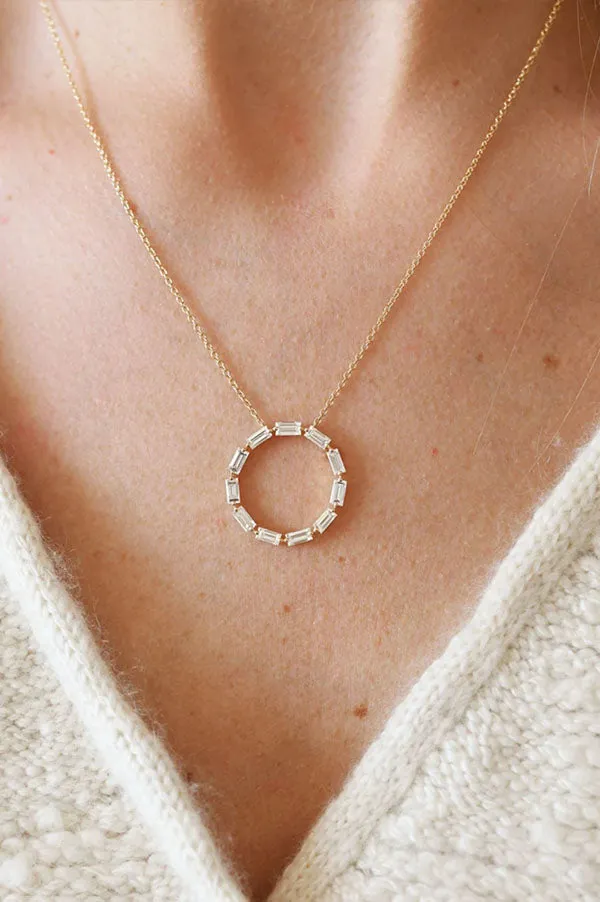 Diamond Baguette Circle Necklace