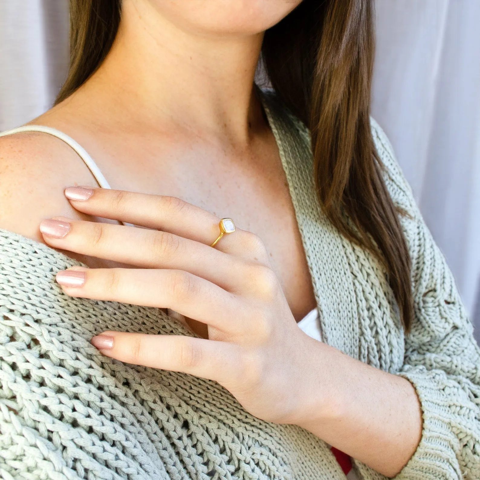 Diamond Shape Clear Quartz Stacking Ring • April Birthstone