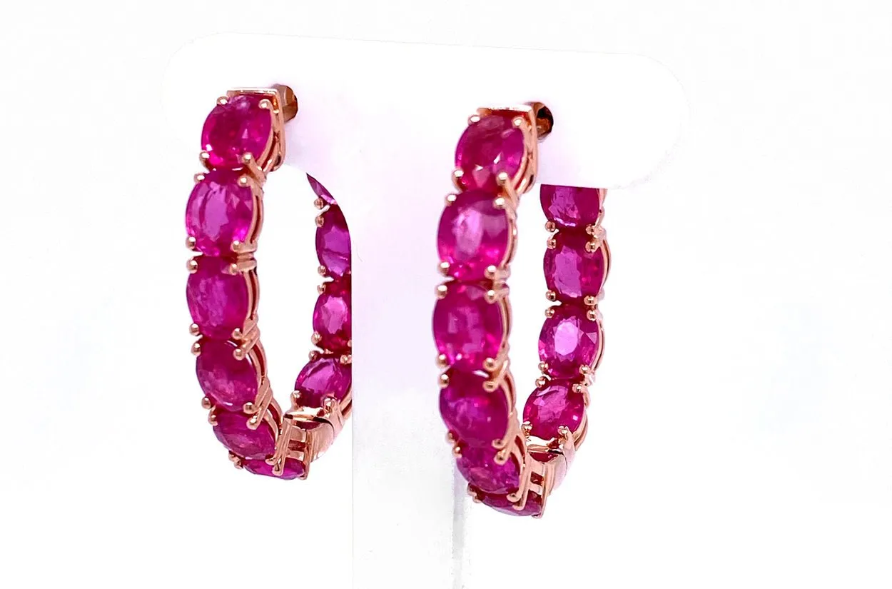 Earrings 18kt Gold Hoops Diamonds & Ruby