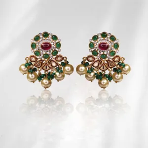 Earrings in Chetum, Jade Pearls and Zircon Polkies