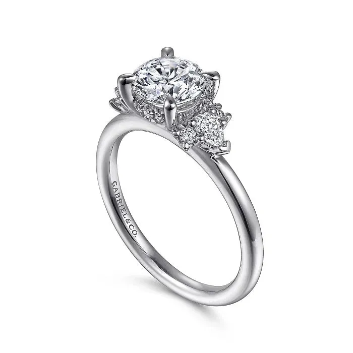 Elayna - 14K White Gold Round Three Stone Cluster Diamond Engagement Ring