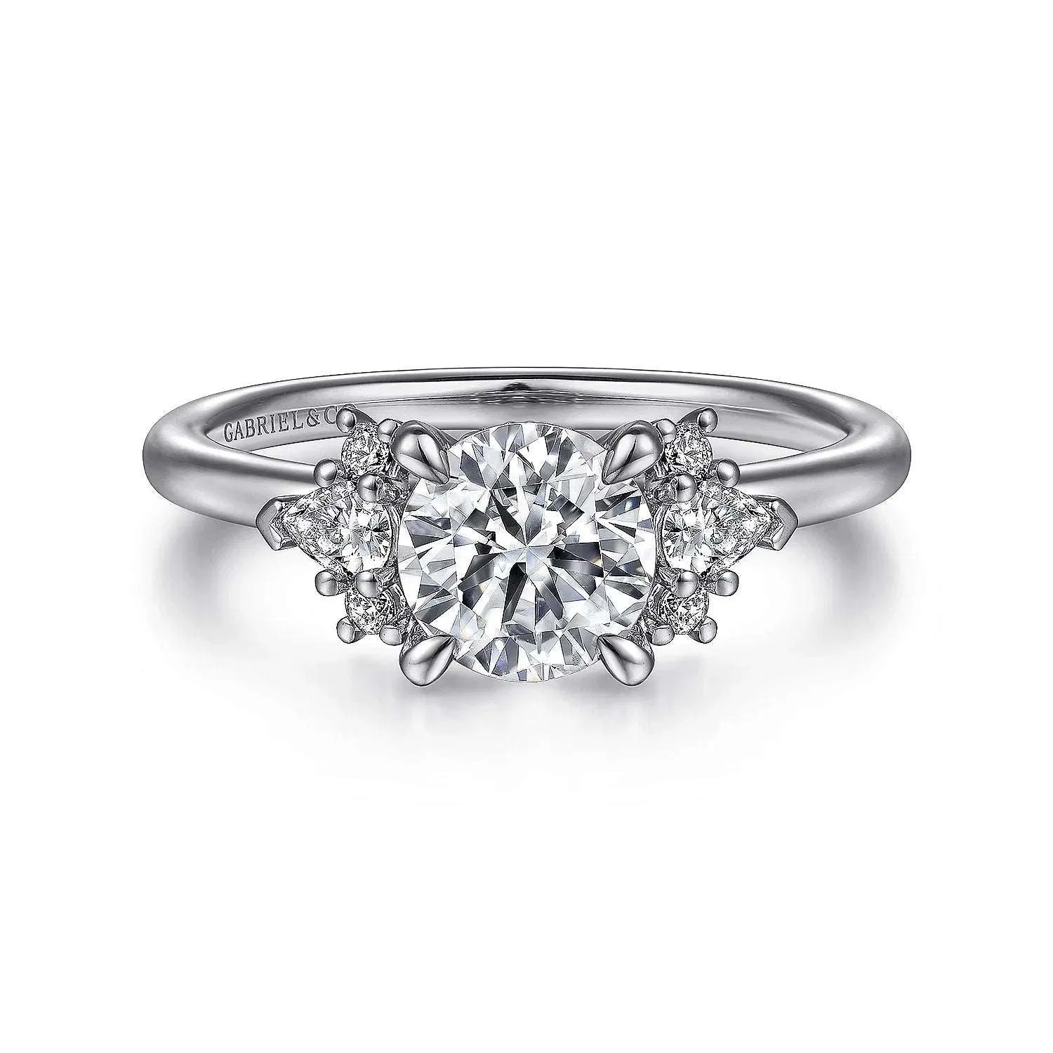 Elayna - 14K White Gold Round Three Stone Cluster Diamond Engagement Ring