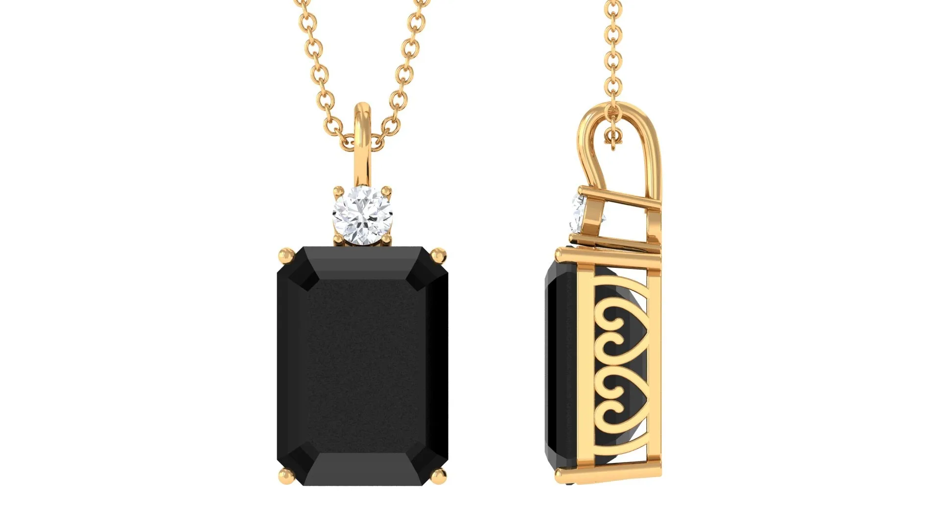 Emerald Cut Created Black Diamond Solitaire Pendant Necklace