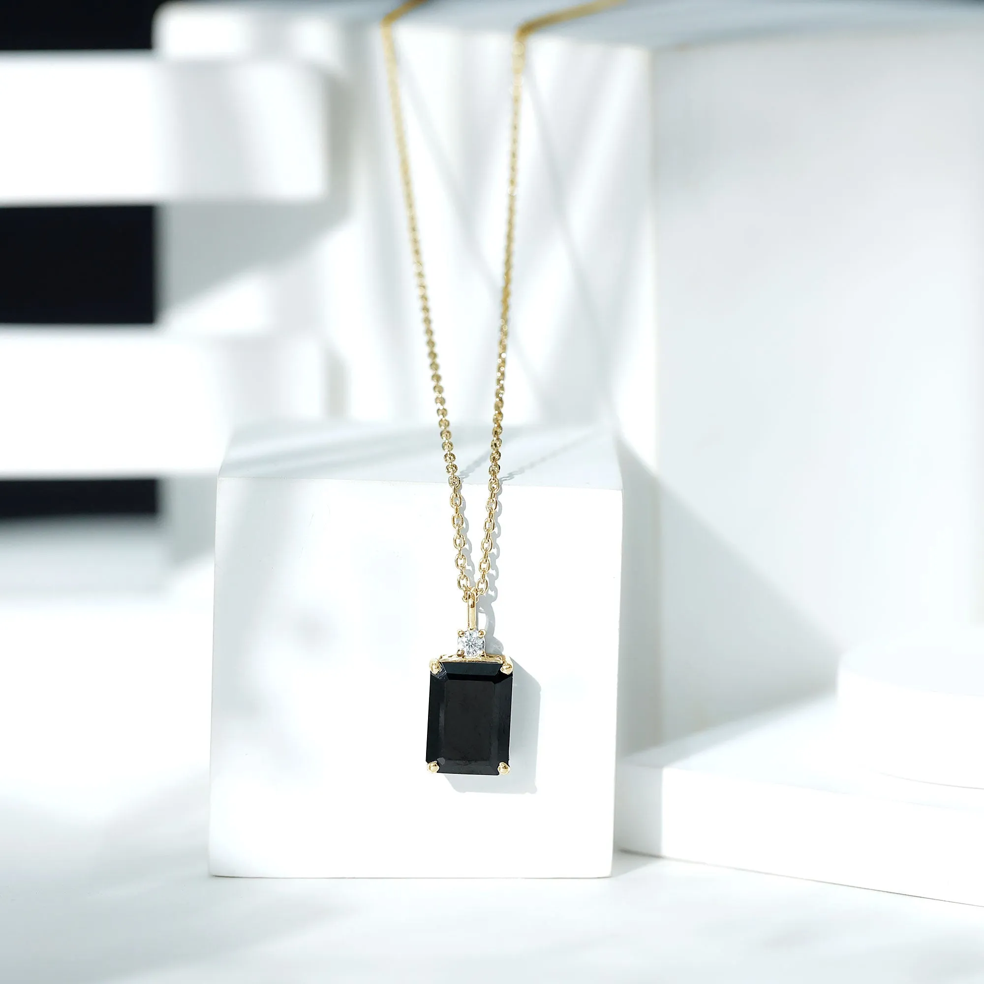 Emerald Cut Created Black Diamond Solitaire Pendant Necklace