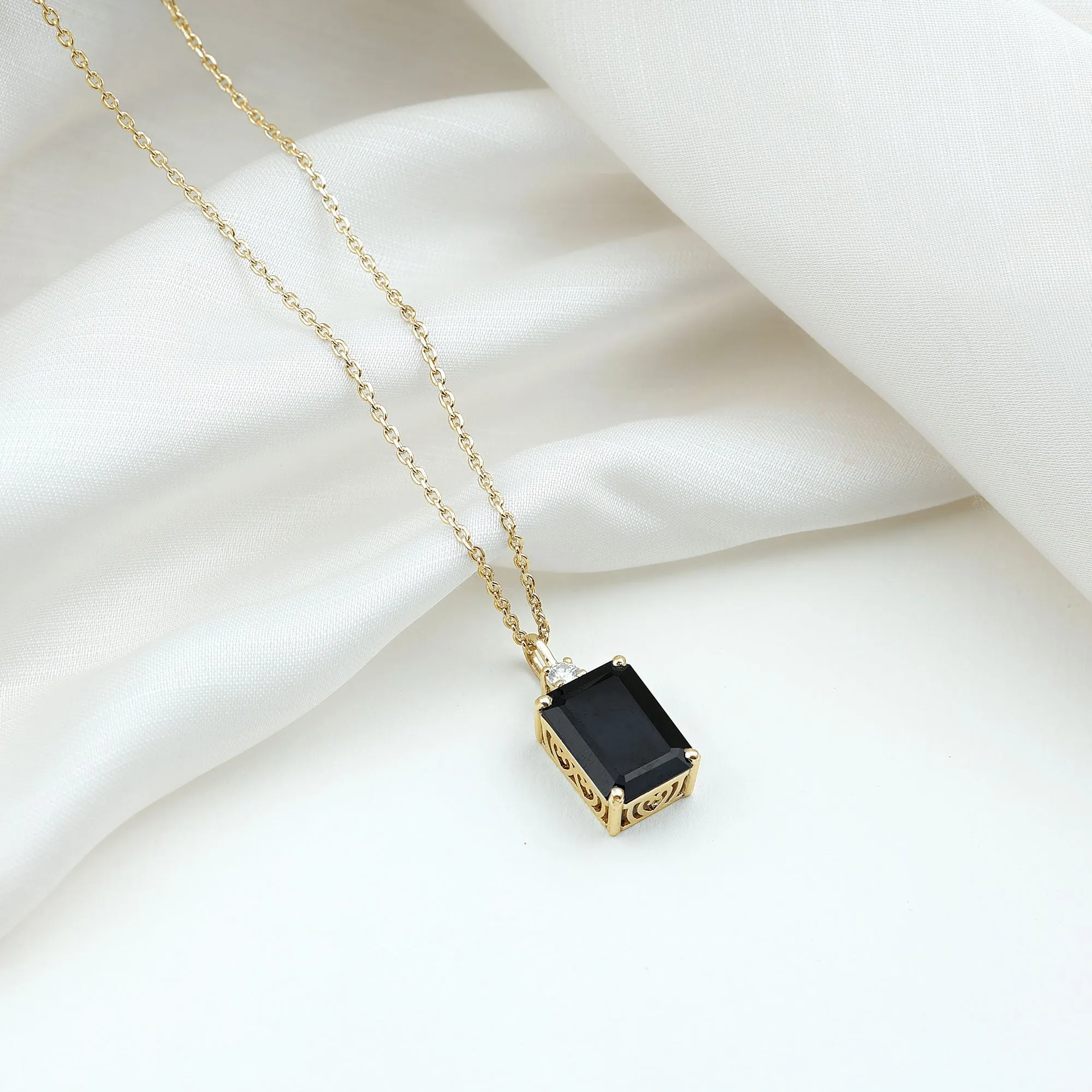 Emerald Cut Created Black Diamond Solitaire Pendant Necklace