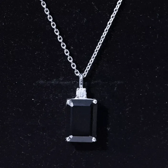 Emerald Cut Created Black Diamond Solitaire Pendant Necklace