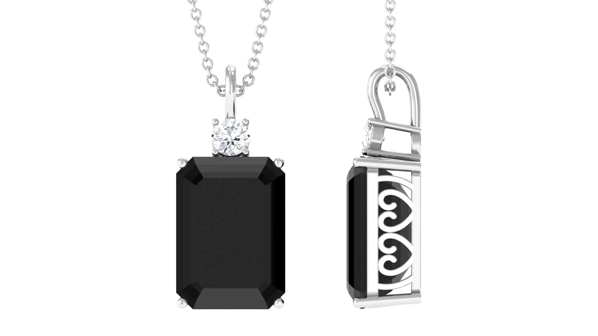 Emerald Cut Created Black Diamond Solitaire Pendant Necklace