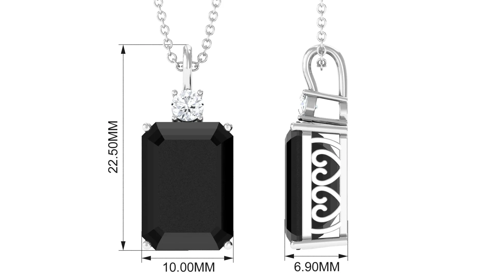 Emerald Cut Created Black Diamond Solitaire Pendant Necklace