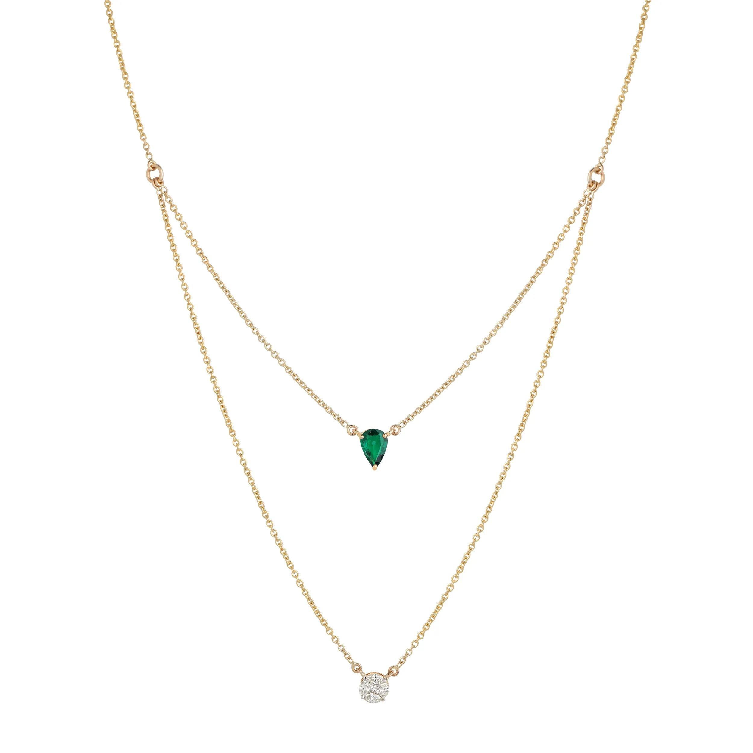 Emerald Diamond Duo Chain Pendant Necklace