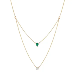 Emerald Diamond Duo Chain Pendant Necklace