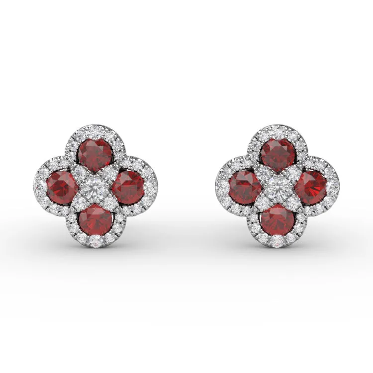 Endless Bliss Ruby and Diamond Cluster Studs