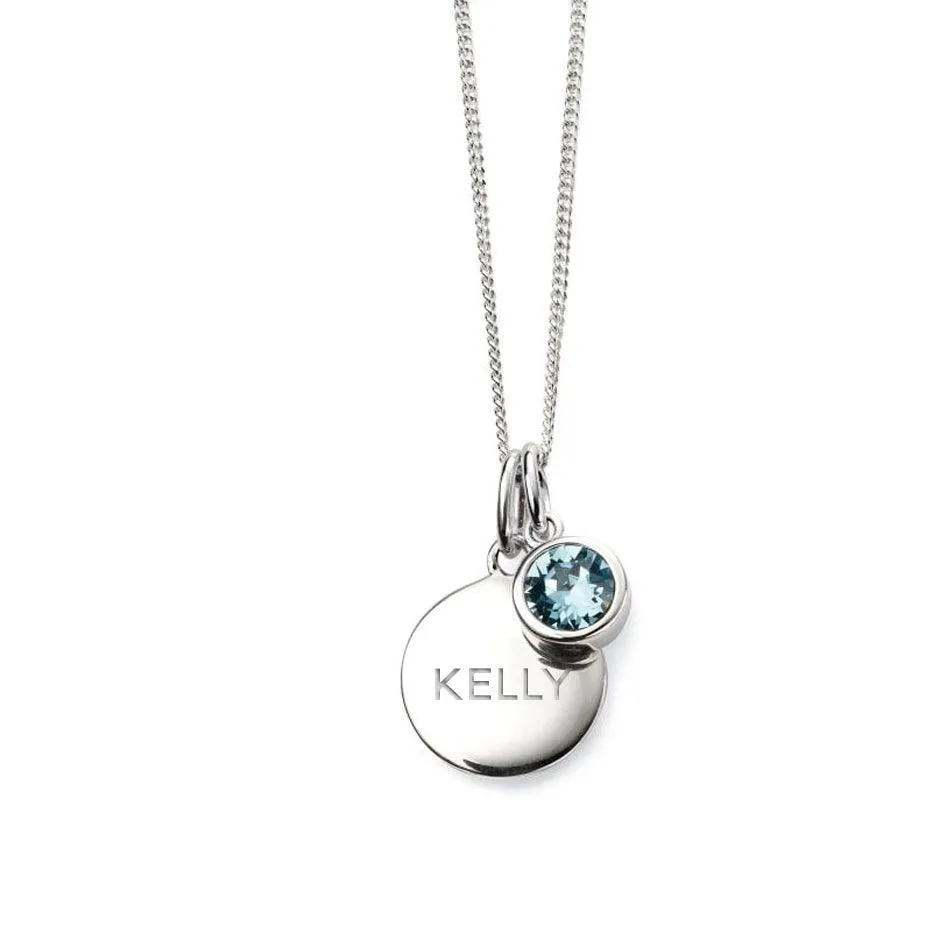 Engraved March Birthstone Necklace