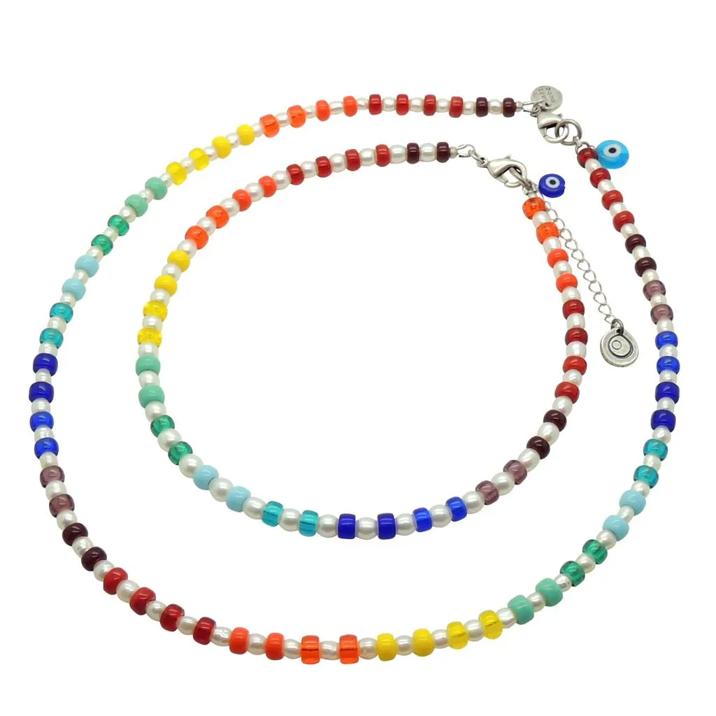 Evil Eye Charm Rainbow Spectrum Freshwater Pearl Choker