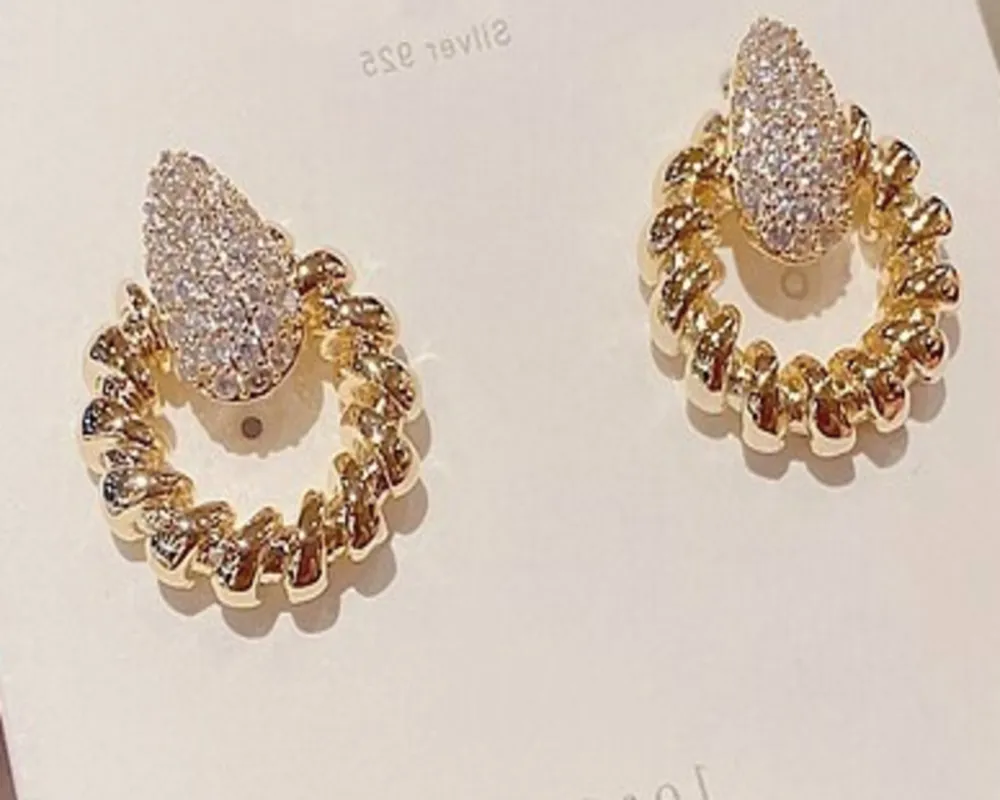 Exquisite Cubic Zircon Twisted Rope Gold Finish Studs