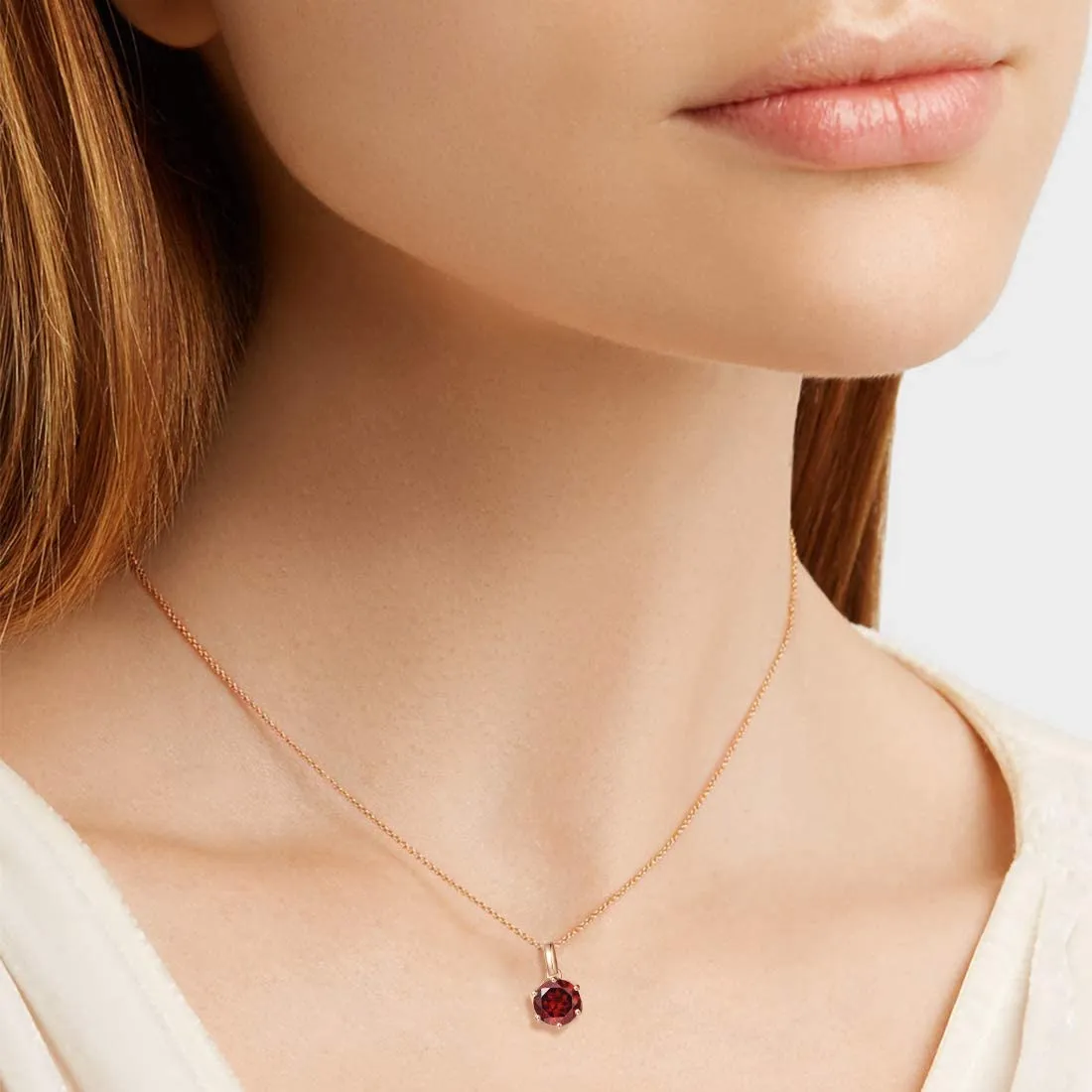 FANCIME Dark Red Garnet 14K Solid Rose Gold Necklace