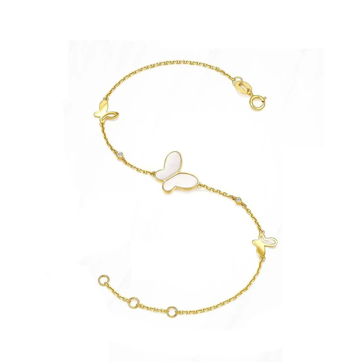 FANCIME "Fairy Pearl" Butterfly 14K Yellow Gold Bracelet