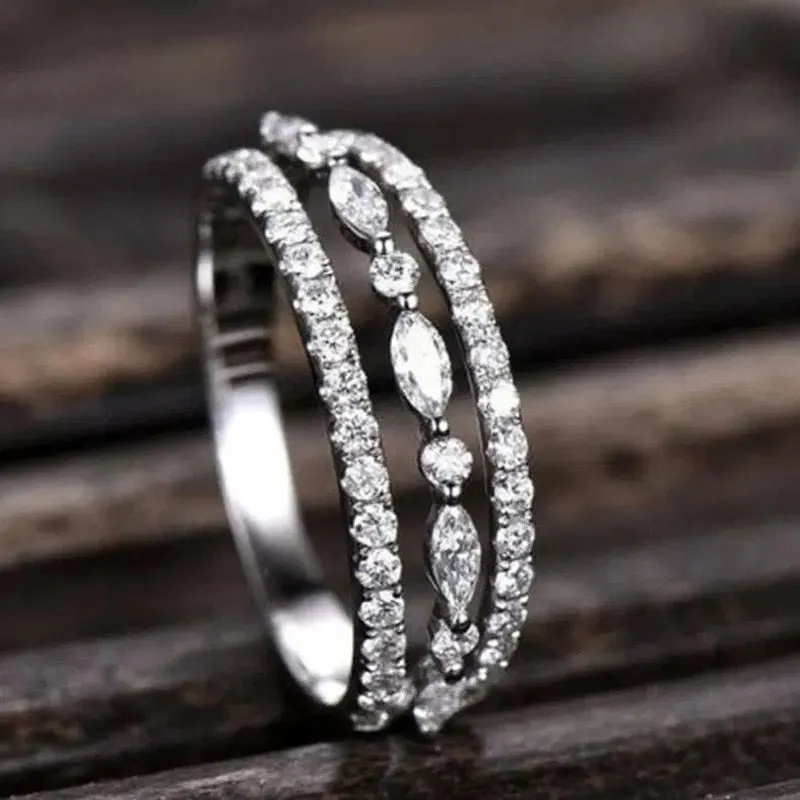 Fashion Jewelry Delicate Dazzling 3 Row Paved Cubic Zircon Fashion Ring for Women