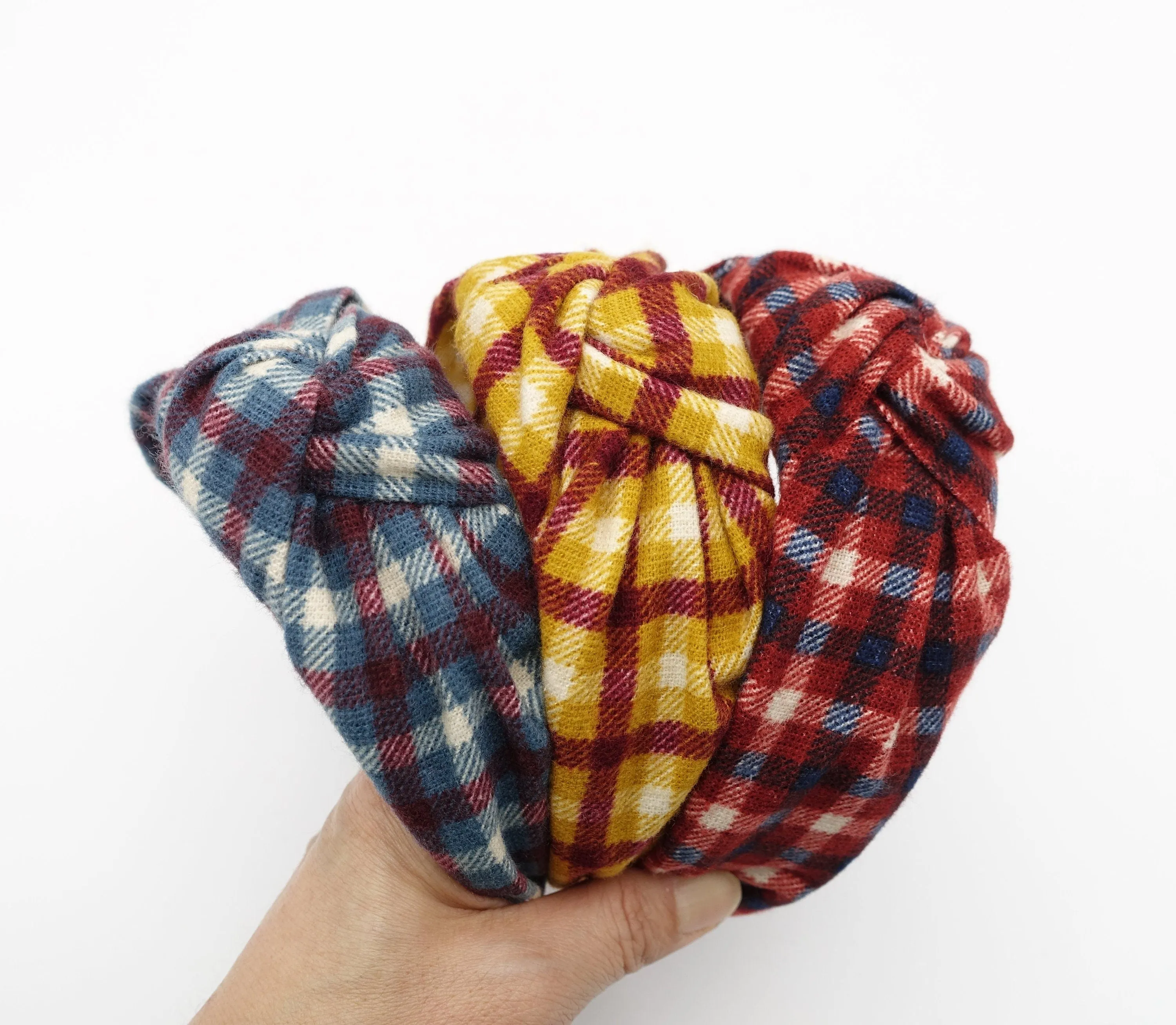 flannel knotted headband check pattern headband casual woman hairband woman hair accessories