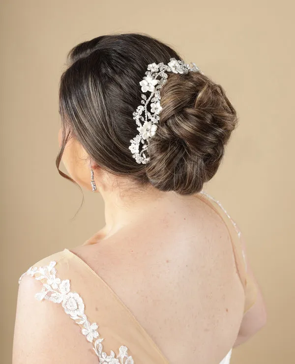 Floral Headband for wedding, Bridal Hair Accessory, Swarovski Flexible Headpiece for bride,