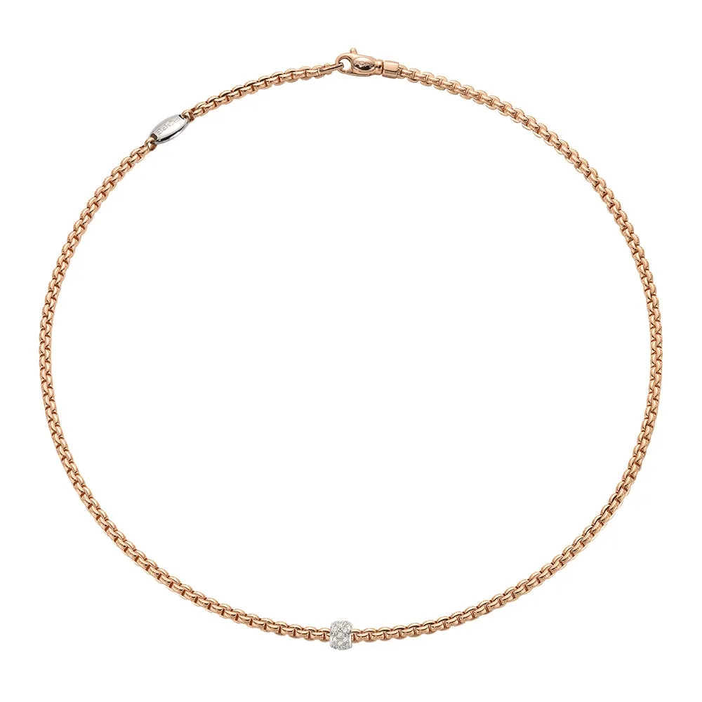 Fope 18K Rose Gold Eka Necklace with White Gold Diamond Rondel, 18 inch