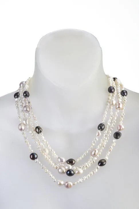 Four-strand white pearl necklace with black accents