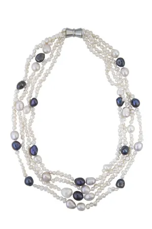 Four-strand white pearl necklace with black accents