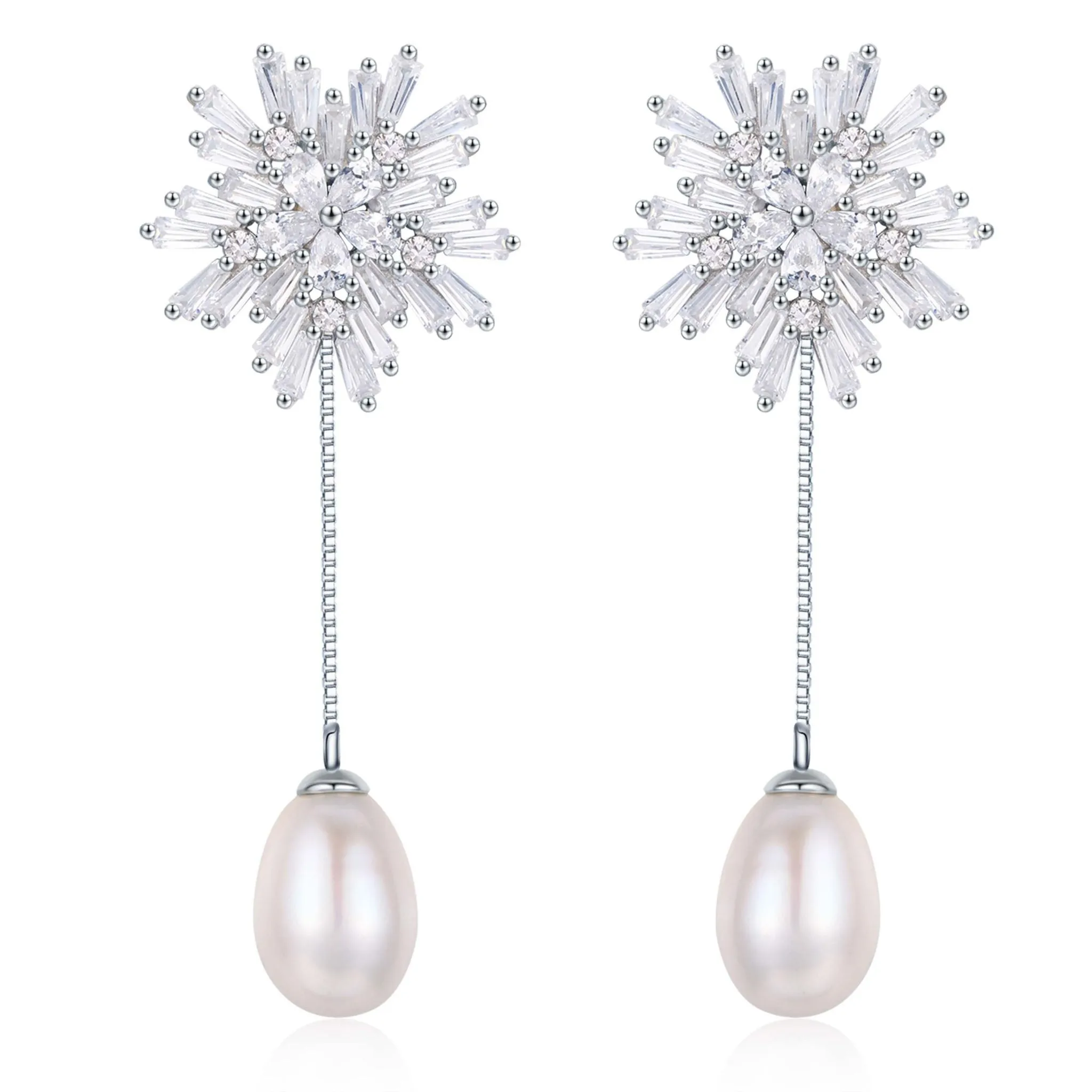 Frozen Queen Snowflake Pearl Earrings